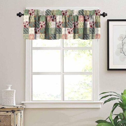 Vintage Patchwork Valance, Country Retro Floral Cottage Green Boho Rose Window Treatment for Bedroom Kitchen Living Room Home Bathroom 1 Panel,53x18 Inch in Saudi Arabia