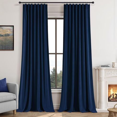 Velvet Blackout Navy Blue Curtains 120 Inches Long for Living Room,Thermal Insulated Room Darkening Drapes with Back Tabs Floor to Ceiling Length 10Ft Elegant Curtain Panels Modern Home Decor in Saudi Arabia