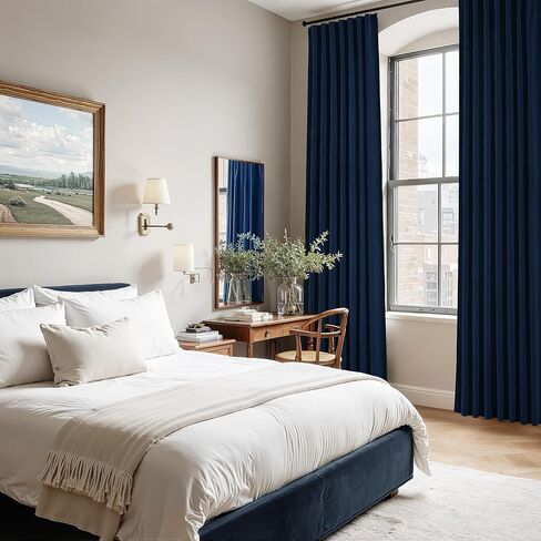 Velvet Blackout Navy Blue Curtains 120 Inches Long for Living Room,Thermal Insulated Room Darkening Drapes with Back Tabs Floor to Ceiling Length 10Ft Elegant Curtain Panels Modern Home Decor in Saudi Arabia