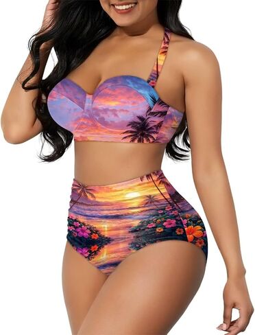 Bathing Suits for Women Two Piece Tummy Control Swimsuits High Waisted Bikini Set Plus Size Tankini Swimsuits in Saudi Arabia