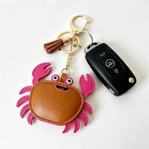 سلسلة مفاتيح من الجلد على شكل سرطان البحر من QTMY، حلية حقيبة لطيفة، حلية محفظة للنساء in Kuwait
