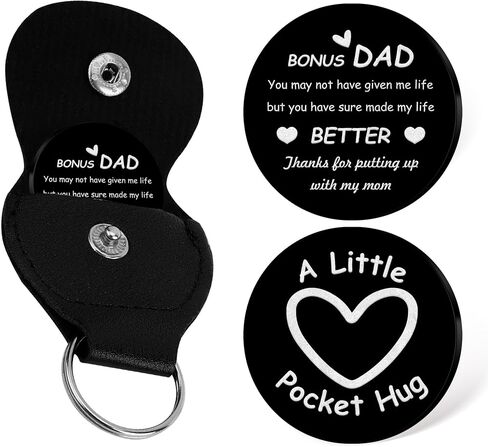 Bonus Dad Keychain Fathers Day Step Dad Gifts Black Pocket Hug Token Cool Dads Gifts from Daughter Son Birthday Christmas Stocking Stuffers for Stepdad Men in Saudi Arabia