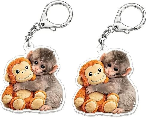3D Monkey Keychain Cute Plush Hanging Charm, Soft Stuffed Animal Key Ring for Backpack Purse Car Keys, Furry Realistic Monkey Tail Keychain for Women Men in Saudi Arabia