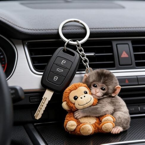 3D Monkey Keychain Cute Plush Hanging Charm, Soft Stuffed Animal Key Ring for Backpack Purse Car Keys, Furry Realistic Monkey Tail Keychain for Women Men in Saudi Arabia