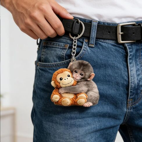 3D Monkey Keychain Cute Plush Hanging Charm, Soft Stuffed Animal Key Ring for Backpack Purse Car Keys, Furry Realistic Monkey Tail Keychain for Women Men in Saudi Arabia