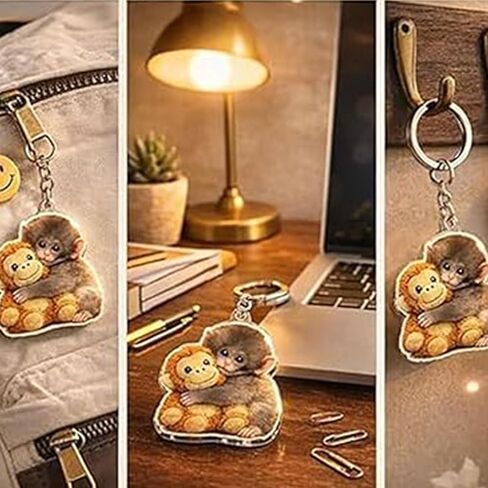 3D Monkey Keychain Cute Plush Hanging Charm, Soft Stuffed Animal Key Ring for Backpack Purse Car Keys, Furry Realistic Monkey Tail Keychain for Women Men in Saudi Arabia
