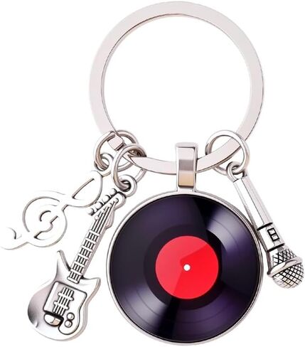Disc Vinyl Record Keychain for Friends Music Lover Birthday Christmas Gifts Guitar Keyring Microphone Music Note Key Chain for Musician Guitarist Singer Rock Band Member Bag Charm Key Holder in Saudi Arabia