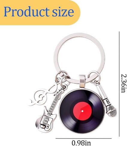 Disc Vinyl Record Keychain for Friends Music Lover Birthday Christmas Gifts Guitar Keyring Microphone Music Note Key Chain for Musician Guitarist Singer Rock Band Member Bag Charm Key Holder in Saudi Arabia