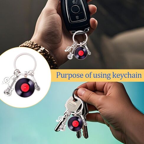 Disc Vinyl Record Keychain for Friends Music Lover Birthday Christmas Gifts Guitar Keyring Microphone Music Note Key Chain for Musician Guitarist Singer Rock Band Member Bag Charm Key Holder in Saudi Arabia