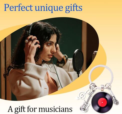 Disc Vinyl Record Keychain for Friends Music Lover Birthday Christmas Gifts Guitar Keyring Microphone Music Note Key Chain for Musician Guitarist Singer Rock Band Member Bag Charm Key Holder in Saudi Arabia