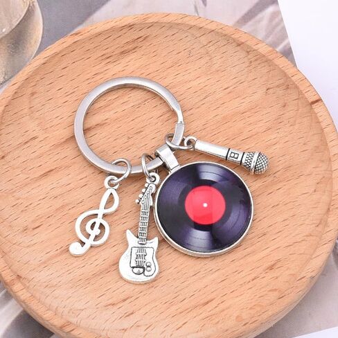 Disc Vinyl Record Keychain for Friends Music Lover Birthday Christmas Gifts Guitar Keyring Microphone Music Note Key Chain for Musician Guitarist Singer Rock Band Member Bag Charm Key Holder in Saudi Arabia