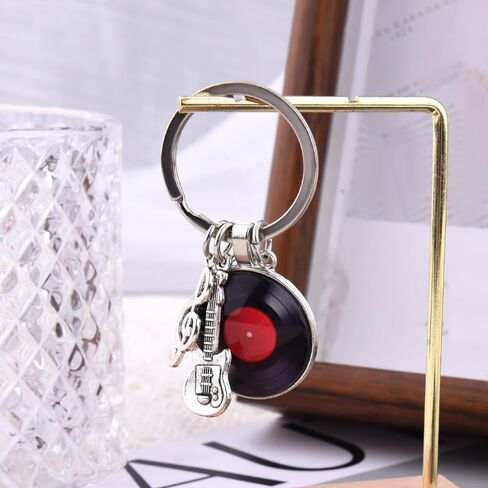 Disc Vinyl Record Keychain for Friends Music Lover Birthday Christmas Gifts Guitar Keyring Microphone Music Note Key Chain for Musician Guitarist Singer Rock Band Member Bag Charm Key Holder in Saudi Arabia