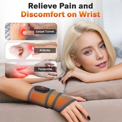 DREAMSOME Cordless Wrist Heating Pad with Heat & Vibration, Rechargeable Wrist Massager, Heated Wrist Wrap for Hand, Wrist & Arm, Adjustable Brace for Home Office Travel in Saudi Arabia