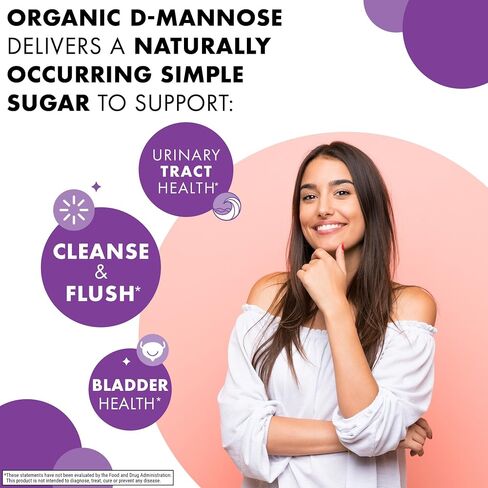BlueBonnet Nutrition Organic D-Mannose Powder 2000 mg - Fast Acting Urinary Tract Support for Men & Women* - USDA Organic, Non-GMO, Vegan, Kosher, Gluten-Free – 85 Servings, Unflavored Powder in Saudi Arabia