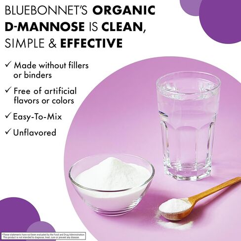 BlueBonnet Nutrition Organic D-Mannose Powder 2000 mg - Fast Acting Urinary Tract Support for Men & Women* - USDA Organic, Non-GMO, Vegan, Kosher, Gluten-Free – 85 Servings, Unflavored Powder in Saudi Arabia