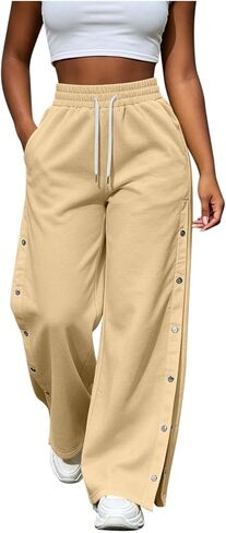 Women's Tear Away Wide Leg Pants Drawstring Elastic Waist Baggy Sweatpants Side Snap Pull On Track Pants with Pockets in Saudi Arabia