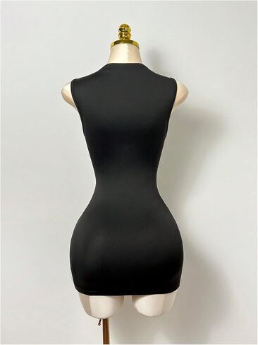 WDIRARA Women's Metal Asymmetric Neck Sleeveless Mini Dress Ruched Bodycon Dresses in Kuwait