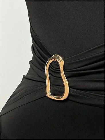WDIRARA Women's Metal Asymmetric Neck Sleeveless Mini Dress Ruched Bodycon Dresses in Kuwait