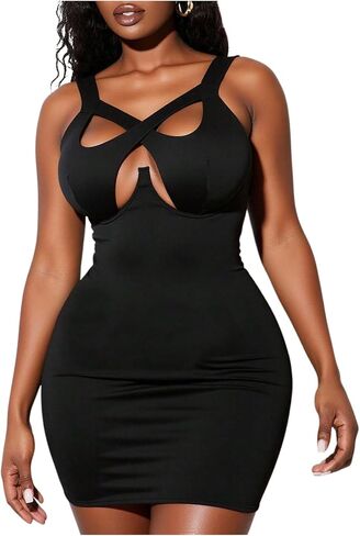 SHENHE Women's Plus Size Sexy Cut Out Bodycon Mini Dress Criss Cross Y2k Club Featival Dress in Kuwait