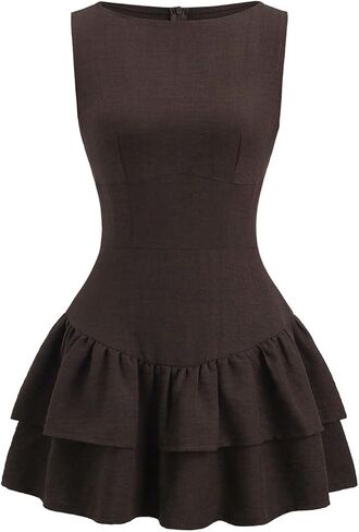SHENHE Women's Y2k Mini Dress Layered Ruffle Drop Waist Boat Neck Sleeveless Coquette Dress in Kuwait