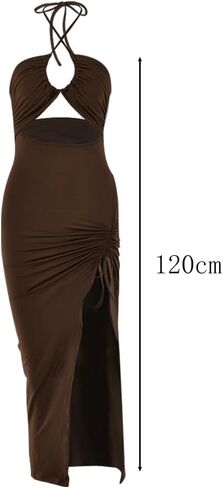 Women Sexy Halter Bodycon Maxi Dress Summer Cut Out Side Split Sleeveless Dress Ruched Backless Clubwear for Party Date in Kuwait