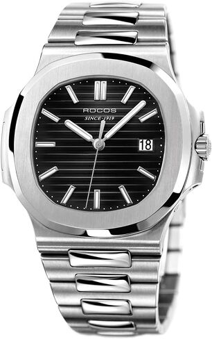 ROCOSJEWE Men's Automatic Mechanical Watch, Self-Winding Movement, Stainless Steel Case, Exhibition Back, 30M Waterproof, Luminous Hands, Black Oval Dial in Saudi Arabia