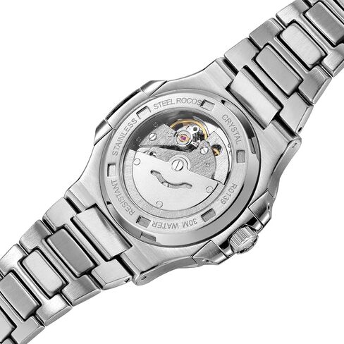 ROCOSJEWE Men's Automatic Mechanical Watch, Self-Winding Movement, Stainless Steel Case, Exhibition Back, 30M Waterproof, Luminous Hands, Black Oval Dial in Saudi Arabia
