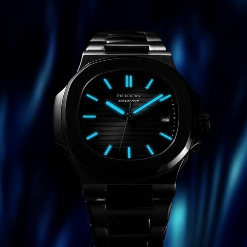 ROCOSJEWE Men's Automatic Mechanical Watch, Self-Winding Movement, Stainless Steel Case, Exhibition Back, 30M Waterproof, Luminous Hands, Black Oval Dial in Saudi Arabia