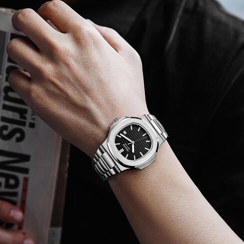 ROCOSJEWE Men's Automatic Mechanical Watch, Self-Winding Movement, Stainless Steel Case, Exhibition Back, 30M Waterproof, Luminous Hands, Black Oval Dial in Saudi Arabia