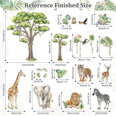 Jungle Safari Animal Wall Decals for Kids Room - Wildlife Wall Stickers Giraffe Lion Zebra Elephant Tiger Removable Wall Art Sticker for Baby Nursery Room Decor in Kuwait