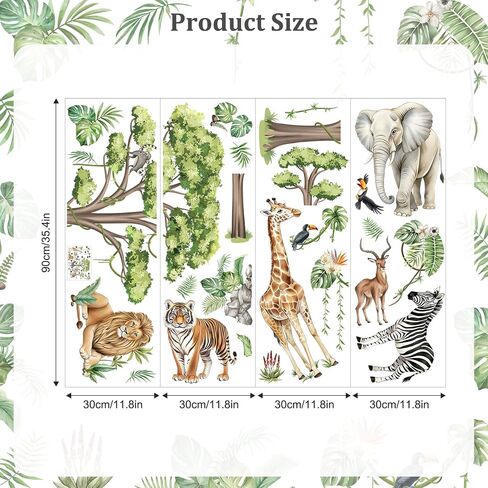 Jungle Safari Animal Wall Decals for Kids Room - Wildlife Wall Stickers Giraffe Lion Zebra Elephant Tiger Removable Wall Art Sticker for Baby Nursery Room Decor in Kuwait