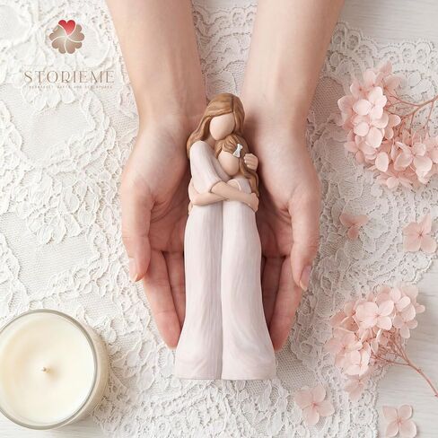 Storieme Mom Birthday Gifts from Daughter: Hand-Painted 7.48" Mother Embracing Daughter Figurines - Sentimental Mom and Daughter Gift Ideas for Birthday Valentines Day Christmas & Home Decor in Saudi Arabia