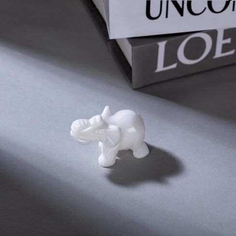 White Jade Elephant 1PC, Gemstone Elephant Figurines, Small Elephant Figurines, Hand Carved Elephant Healing Crystal Elephant Animal Statues for Home Decor in Saudi Arabia