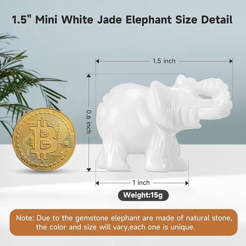 White Jade Elephant 1PC, Gemstone Elephant Figurines, Small Elephant Figurines, Hand Carved Elephant Healing Crystal Elephant Animal Statues for Home Decor in Saudi Arabia