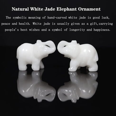 White Jade Elephant 1PC, Gemstone Elephant Figurines, Small Elephant Figurines, Hand Carved Elephant Healing Crystal Elephant Animal Statues for Home Decor in Saudi Arabia