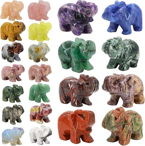 White Jade Elephant 1PC, Gemstone Elephant Figurines, Small Elephant Figurines, Hand Carved Elephant Healing Crystal Elephant Animal Statues for Home Decor in Saudi Arabia