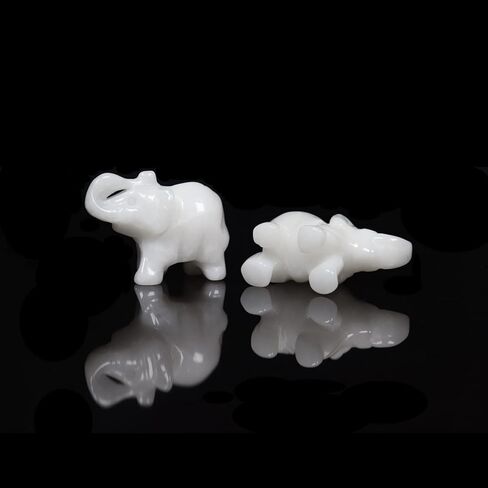 White Jade Elephant 1PC, Gemstone Elephant Figurines, Small Elephant Figurines, Hand Carved Elephant Healing Crystal Elephant Animal Statues for Home Decor in Saudi Arabia