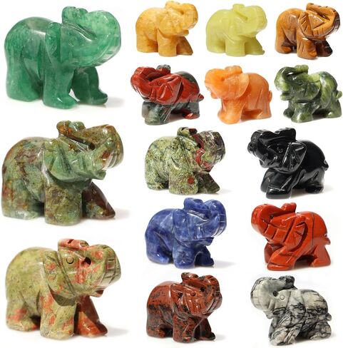 White Jade Elephant 1PC, Gemstone Elephant Figurines, Small Elephant Figurines, Hand Carved Elephant Healing Crystal Elephant Animal Statues for Home Decor in Saudi Arabia