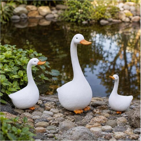 Duck Figurines Set of 3 - Porch Goose Statue for Front Yard Decor, Outdoor Lawn Garden Ducks and Goose Decorations, Perfect Yard Goose Decor and Duck Decoy for Garden Animals Theme in Saudi Arabia