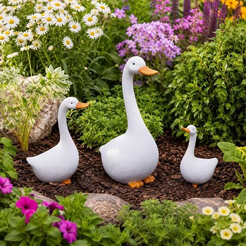 Duck Figurines Set of 3 - Porch Goose Statue for Front Yard Decor, Outdoor Lawn Garden Ducks and Goose Decorations, Perfect Yard Goose Decor and Duck Decoy for Garden Animals Theme in Saudi Arabia
