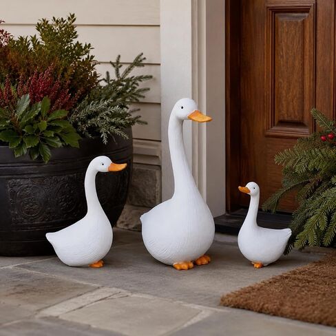 Duck Figurines Set of 3 - Porch Goose Statue for Front Yard Decor, Outdoor Lawn Garden Ducks and Goose Decorations, Perfect Yard Goose Decor and Duck Decoy for Garden Animals Theme in Saudi Arabia