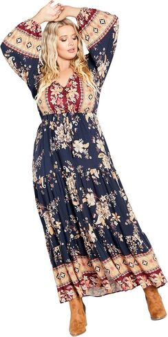 Avenue Women's Plus Size Ellery Long Sleeve Maxi Dress in Kuwait