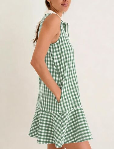 Shiyifa Womens Gingham Polo Dress Sleeveless Golf Mini Dresses Summer V Neck Plaid Tennis Sundress with Pockets in Saudi Arabia