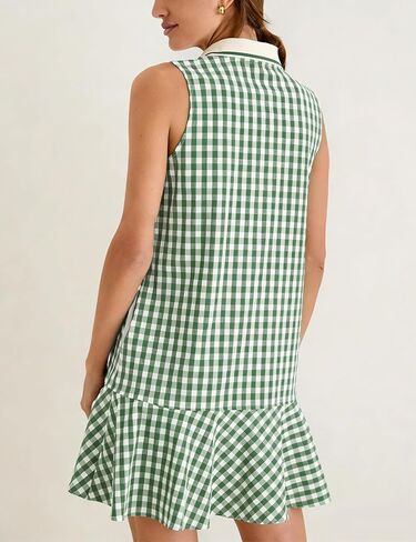 Shiyifa Womens Gingham Polo Dress Sleeveless Golf Mini Dresses Summer V Neck Plaid Tennis Sundress with Pockets in Saudi Arabia