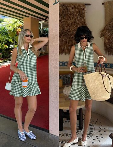 Shiyifa Womens Gingham Polo Dress Sleeveless Golf Mini Dresses Summer V Neck Plaid Tennis Sundress with Pockets in Saudi Arabia