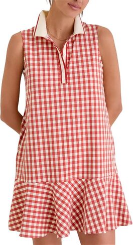 Shiyifa Womens Gingham Polo Dress Sleeveless Golf Mini Dresses Summer V Neck Plaid Tennis Sundress with Pockets in Saudi Arabia