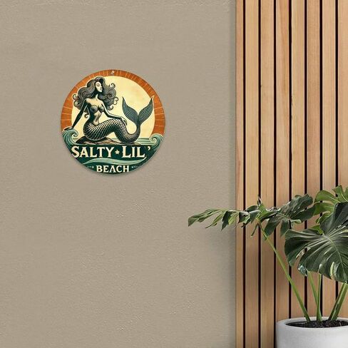 Mermaid on Rock by Ocean Waves Salty Lil Beach Vintage Rustic Aluminum Metal Round Wall Sign -8in Indoor Outdoor Gifts And Decor for Home, Office, Cafe & Yard in Kuwait