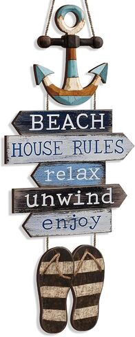 Beach Nautical Door Hanger House Decor Summer Wooden Coastal Anchor and Flip Flops Sign 25.6" Farmhouse Rustic Beach Hanging Plaque Wall Art for Bathroom Bedroom Living Room Decoration in Saudi Arabia