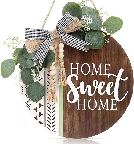 TOARTi 3D Welcome Front Door Wreath Porch Decor, Wooden Home Sweet Home Boho Outdoor Sign Hanging, Farmhouse Aztec Wall Sign Hanger with Artificial Leaves&Rustic Beads in Kuwait