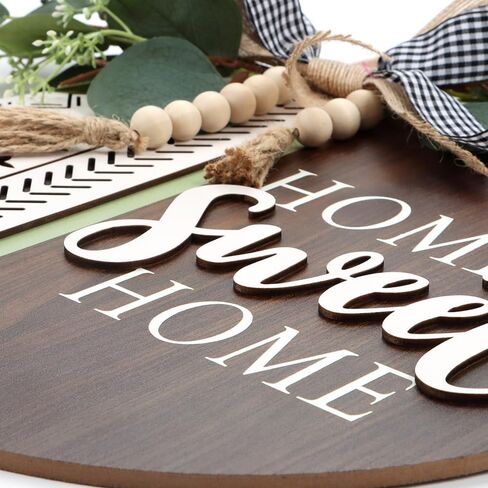 TOARTi 3D Welcome Front Door Wreath Porch Decor, Wooden Home Sweet Home Boho Outdoor Sign Hanging, Farmhouse Aztec Wall Sign Hanger with Artificial Leaves&Rustic Beads in Kuwait